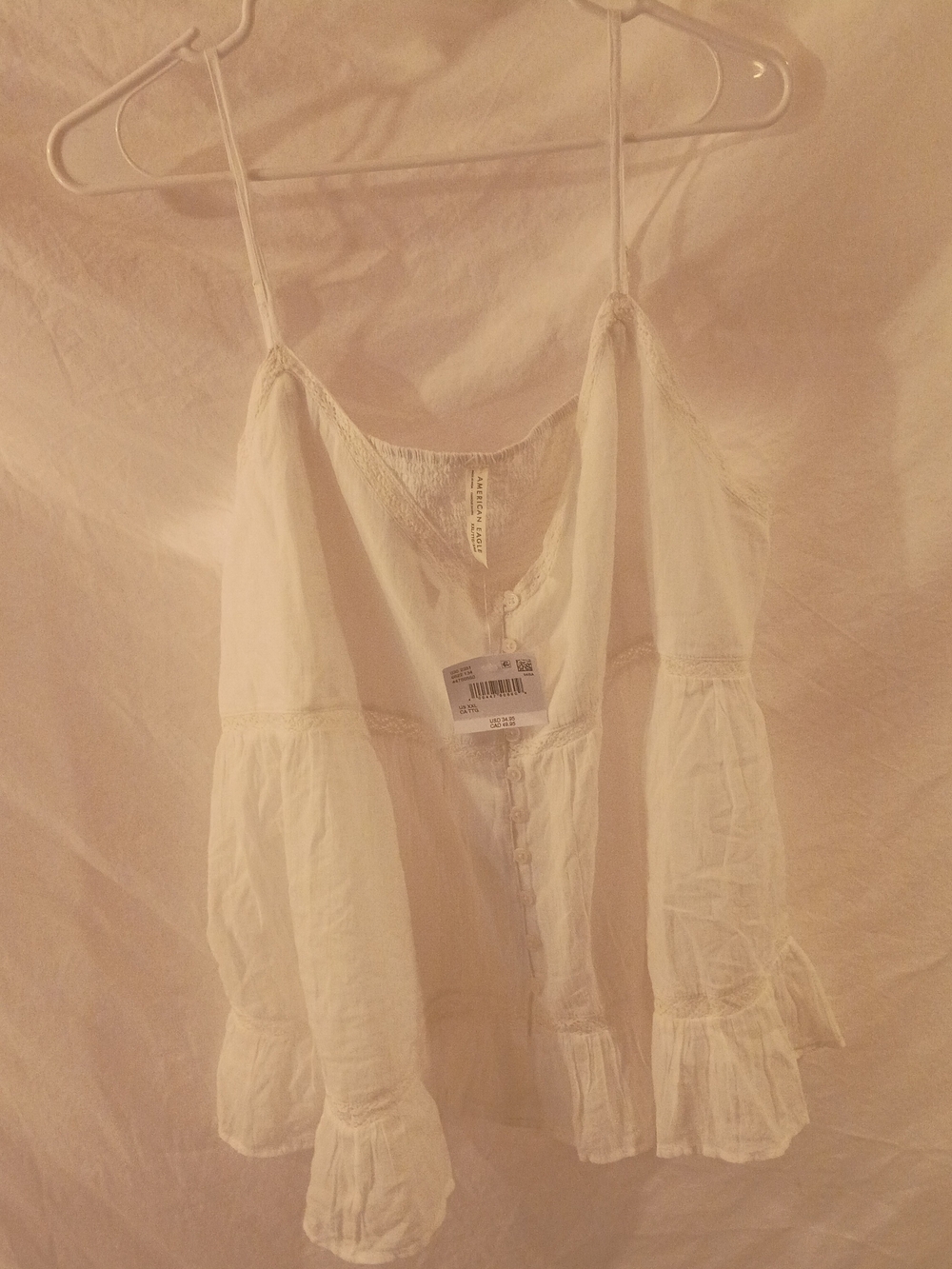 American Eagle Outfitters White Cotton Ruffle Cami